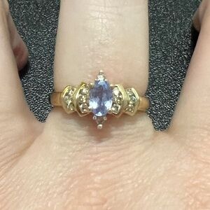 Purple Amethyst and Diamond Yellow Gold Ring